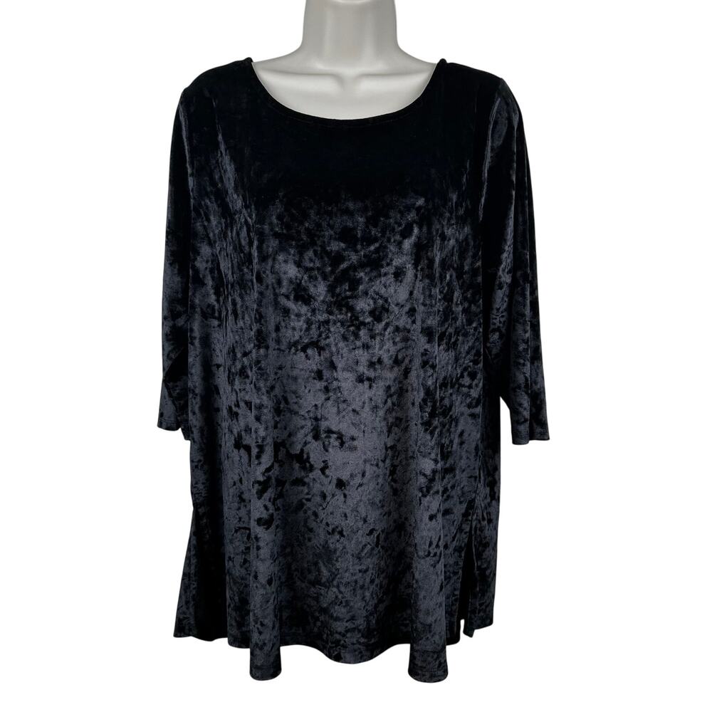 Cynthia Rowley Blouse Top Crushed Velvet 1/2 Sleeve Black Size 1X Holiday Event